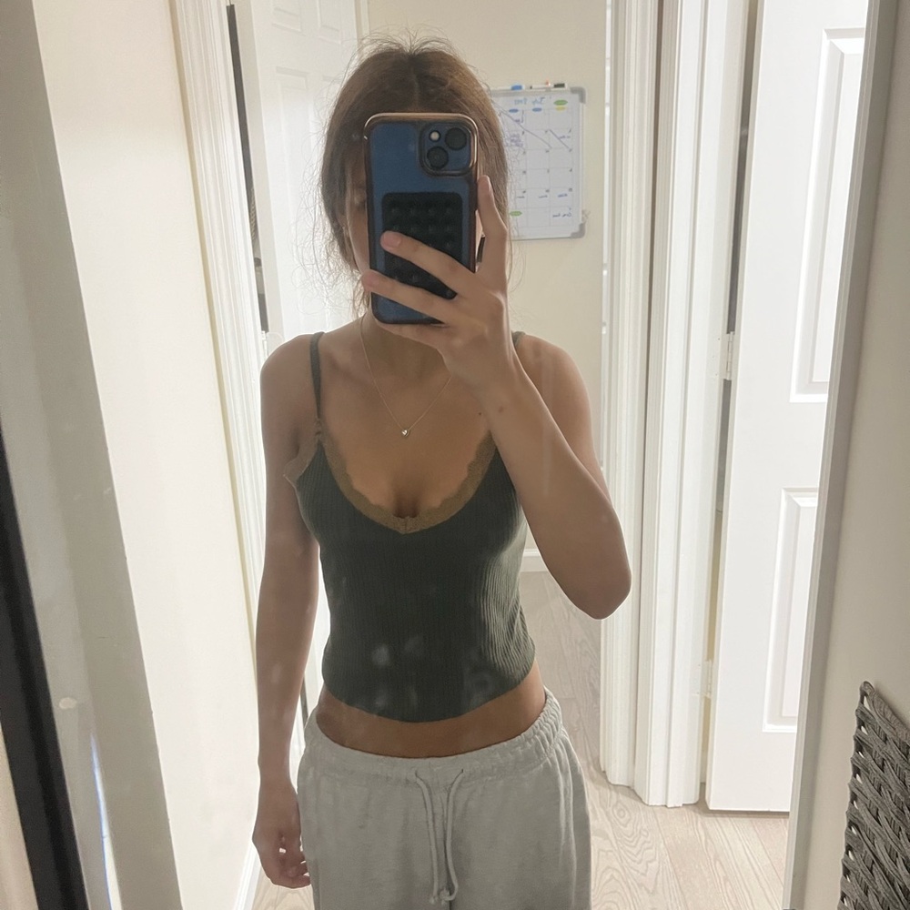Olive Green Ribbed Tank Top